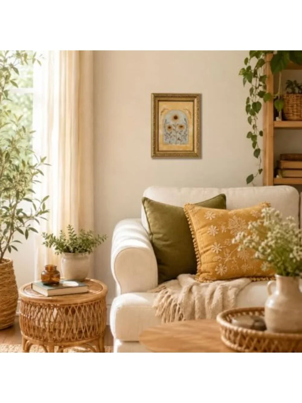 Vintage Yellow Sunflower Wall Art | Gold Framed Boho Botanical Decor